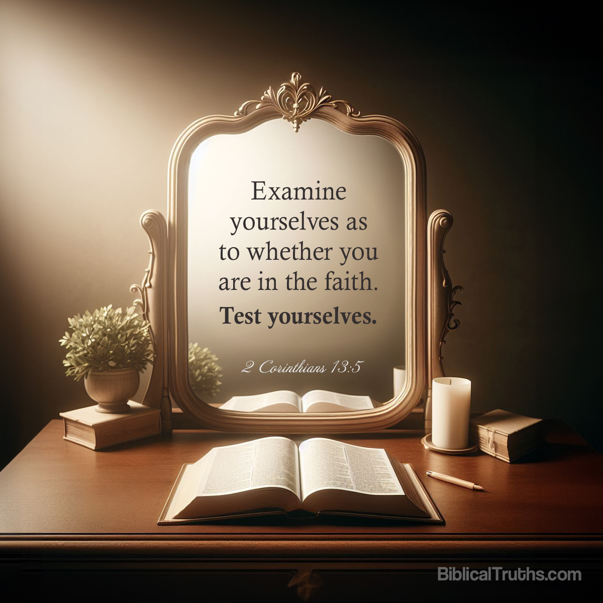 Are You Truly in the Faith?
It’s easy to assume we’re walking with God—going to church, saying the right things, doing what’s expected. But Paul’s words urge something deeper: Examine yourselves. Not your neighbor, not your past, but your present heart. Is Christ truly in you? Has your faith become routine—or is it real, alive, transforming you?

This isn’t a call to doubt—it’s a call to be honest. Because true faith doesn’t fear the test—it welcomes it.

#testyourself #biblicaltruths #contemplation #faithful #bibleverse #inspirations #discoverwhatthebiblereallysays #truths #upliftingmessages #photoverses #biblicaltruthscom #scripture #upliftingthoughts #encouragingverses #christianity #christianliving #christianlife